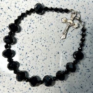 Black Faceted Bead Rosary Bracelet